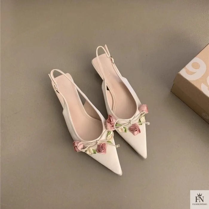 French Style Flower Pointed Heels - Fashionnsio