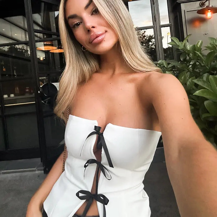 Bow Lace-up Tube Top fashionnsio