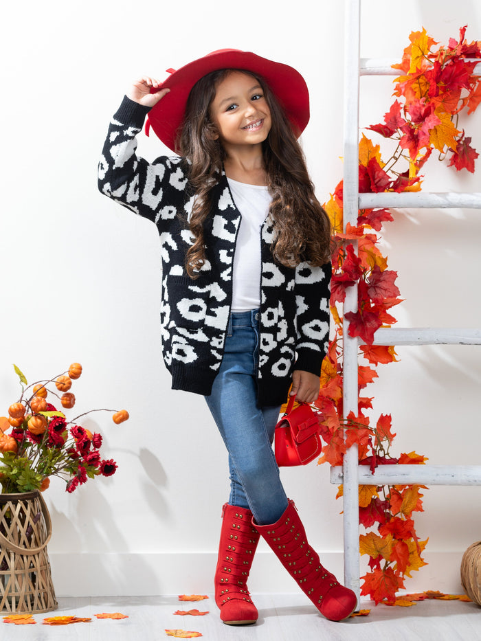 Girls Oversized Leopard Cardigan Mia Belle Girls