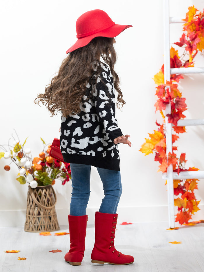 Girls Oversized Leopard Cardigan Mia Belle Girls