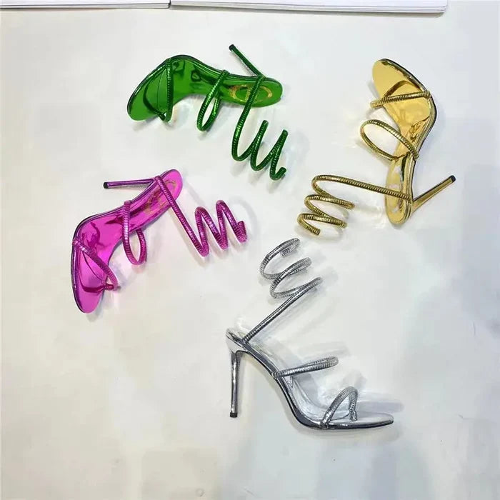 Sequin Snake Winding Heels fashionnsio