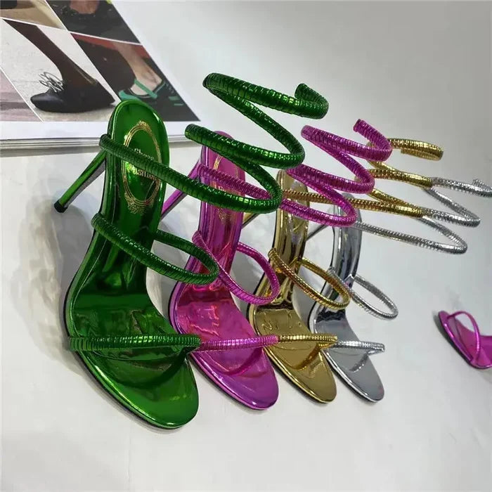 Sequin Snake Winding Heels fashionnsio