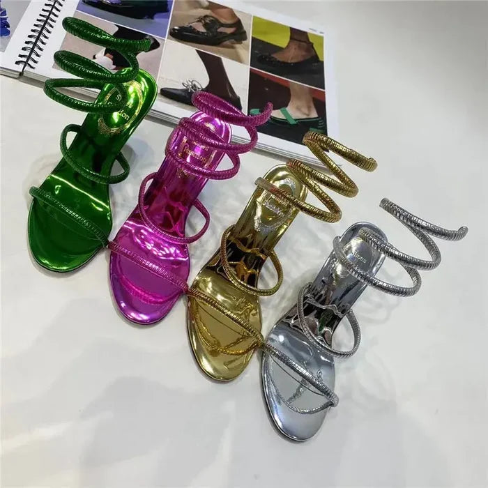 Sequin Snake Winding Heels fashionnsio