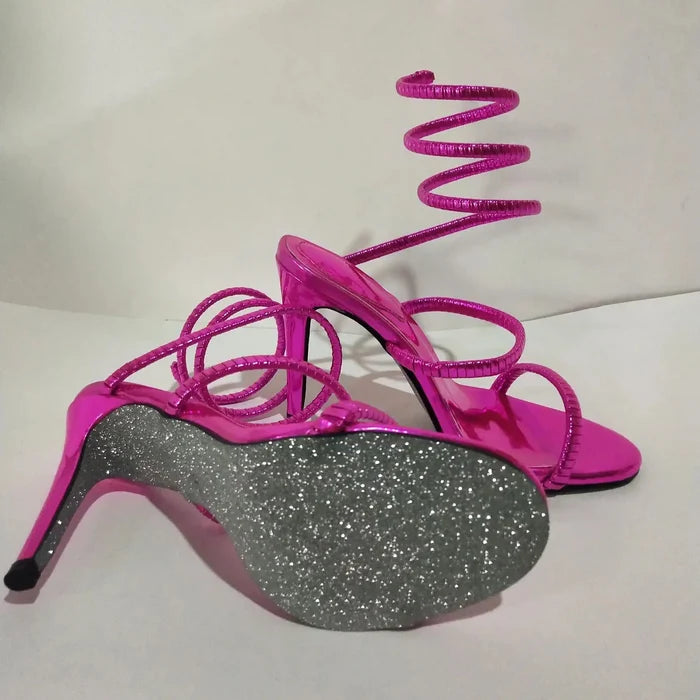 Sequin Snake Winding Heels fashionnsio