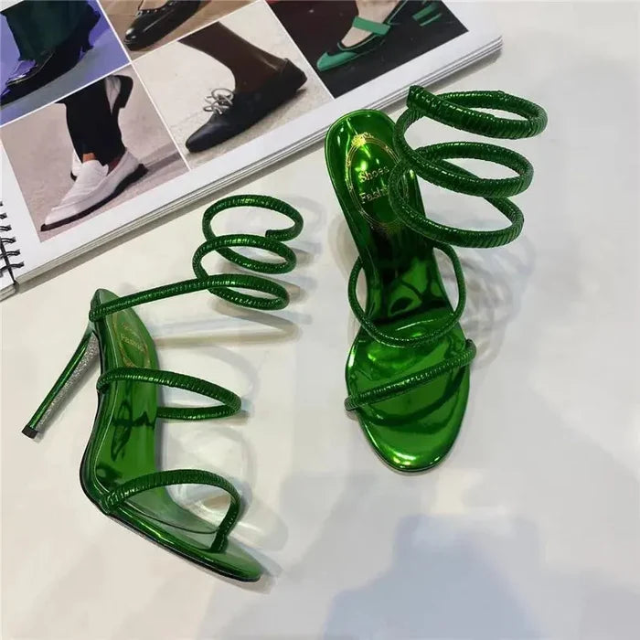 Sequin Snake Winding Heels fashionnsio