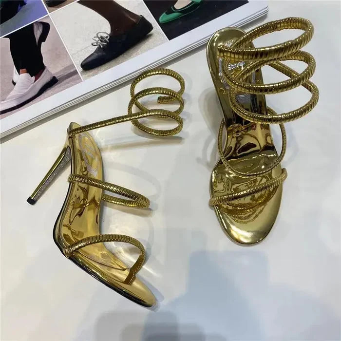 Sequin Snake Winding Heels fashionnsio