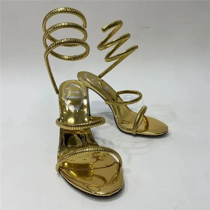 Sequin Snake Winding Heels fashionnsio