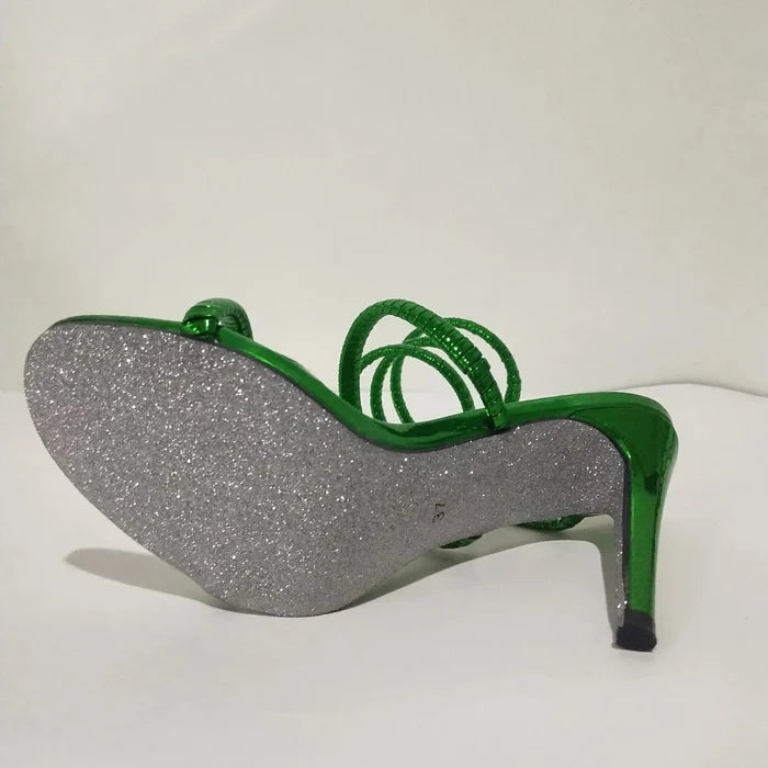 Sequin Snake Winding Heels fashionnsio