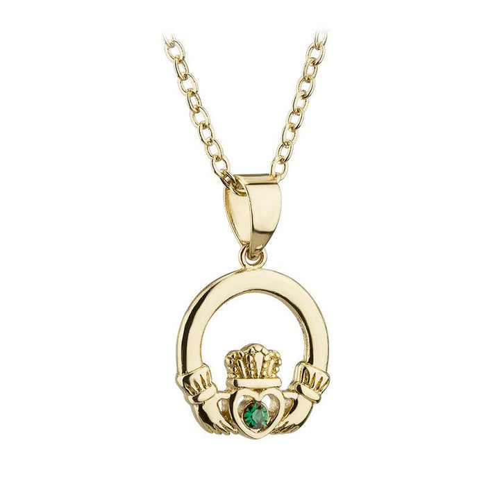 Gold Plated Crystal Claddagh Necklace