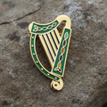 Gold Plated Green Harp Brooch