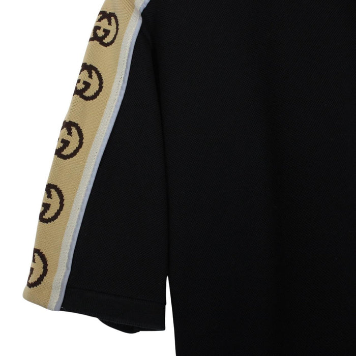 Gucci Black and Beige Interlocking G Stripe Short Sleeve Polo Shirt