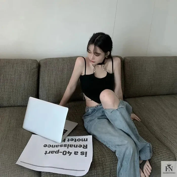 Halter Chain Hollow Crop Top - Fashionnsio