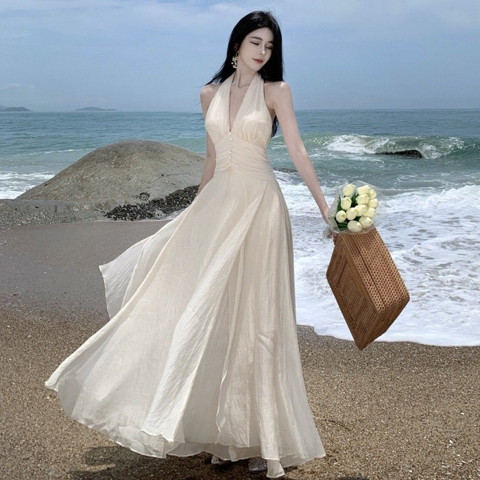 Halter Cinched Waist Maxi Dress - Fashionnsio