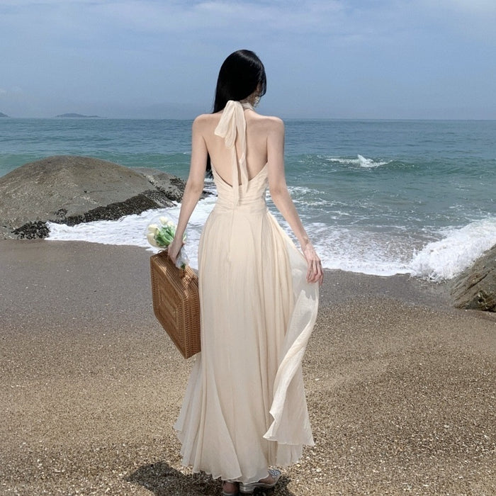 Halter Cinched Waist Maxi Dress - Fashionnsio