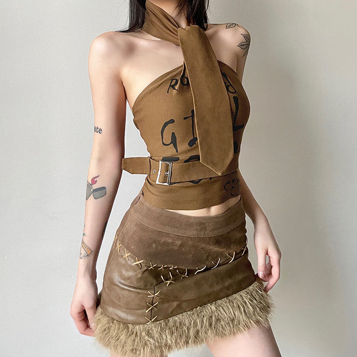 Halter Crop Top With Scarf - Fashionnsio