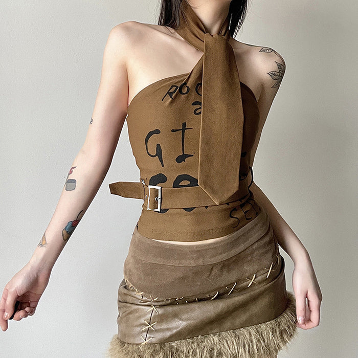 Halter Crop Top With Scarf - Fashionnsio