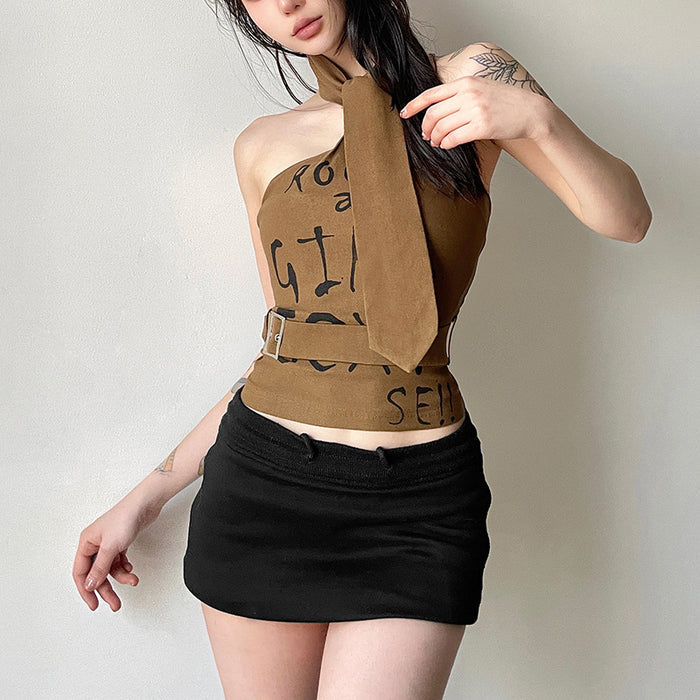 Halter Crop Top With Scarf - Fashionnsio