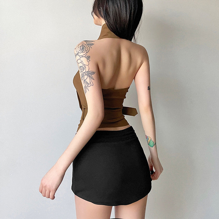 Halter Crop Top With Scarf - Fashionnsio