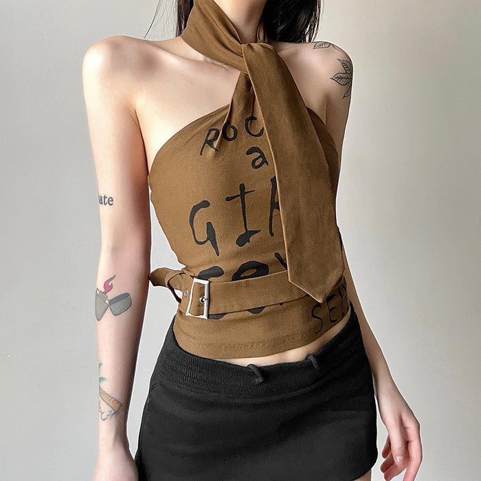 Halter Crop Top With Scarf - Fashionnsio