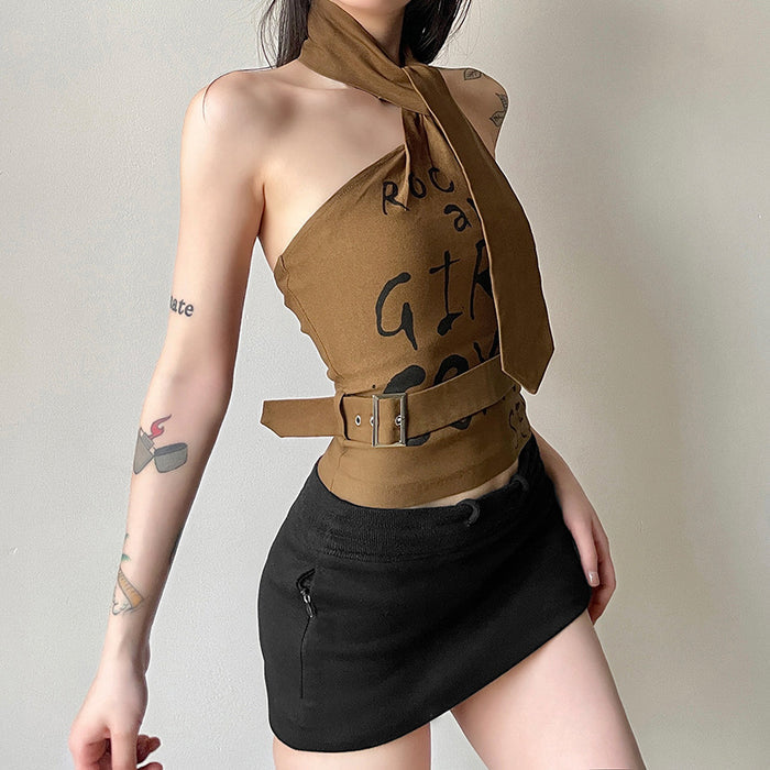 Halter Crop Top With Scarf - Fashionnsio