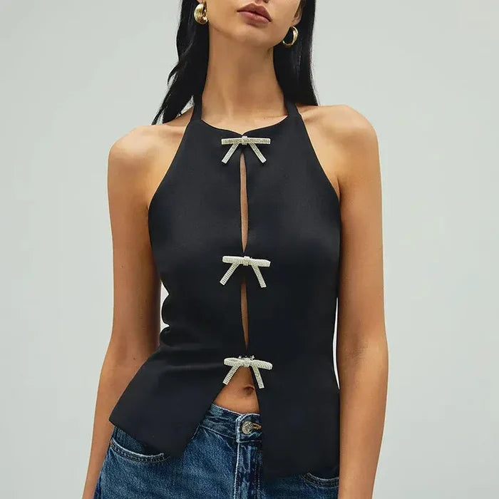 Diamond Bow Halter Vest Top fashionnsio