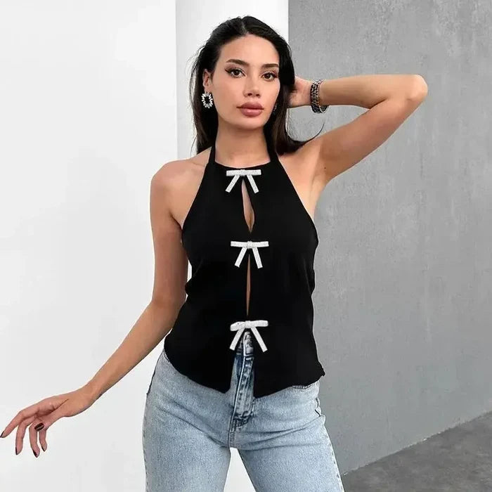 Diamond Bow Halter Vest Top fashionnsio