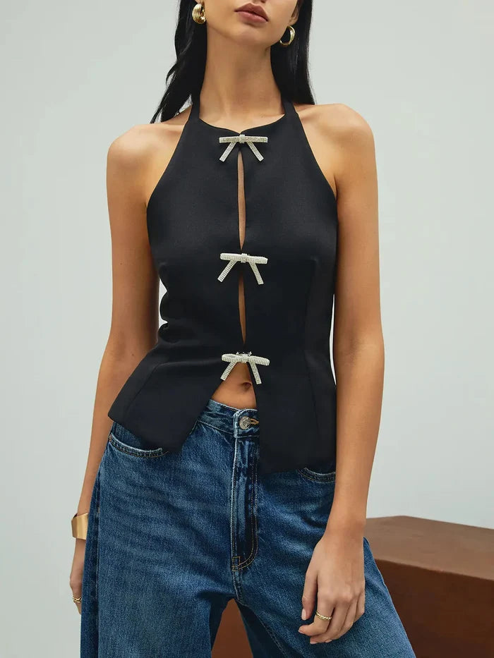 Diamond Bow Halter Vest Top fashionnsio