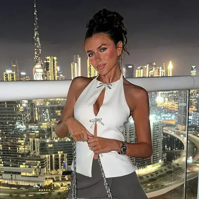 Diamond Bow Halter Vest Top fashionnsio