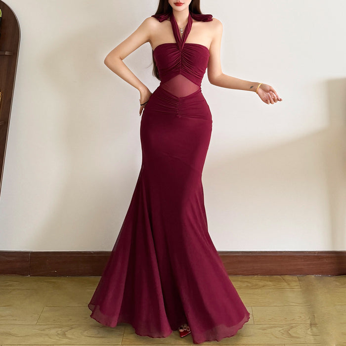 Halter Flared Maxi Dress - Fashionnsio