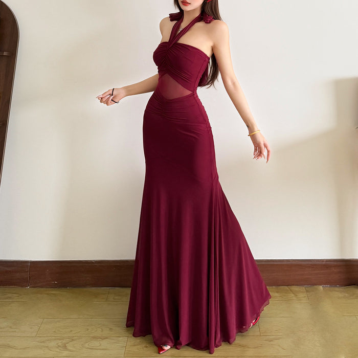Halter Flared Maxi Dress - Fashionnsio