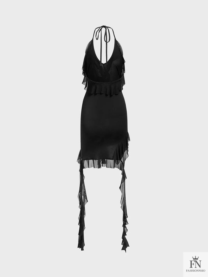 Halter Irregular Ruffles Dress fashionnsio