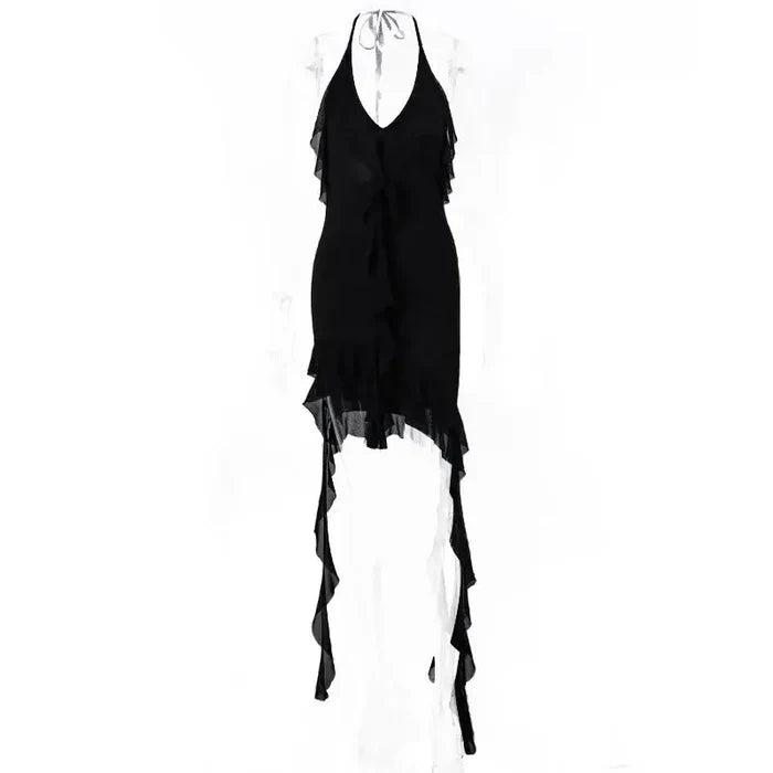 Halter Irregular Ruffles Dress fashionnsio