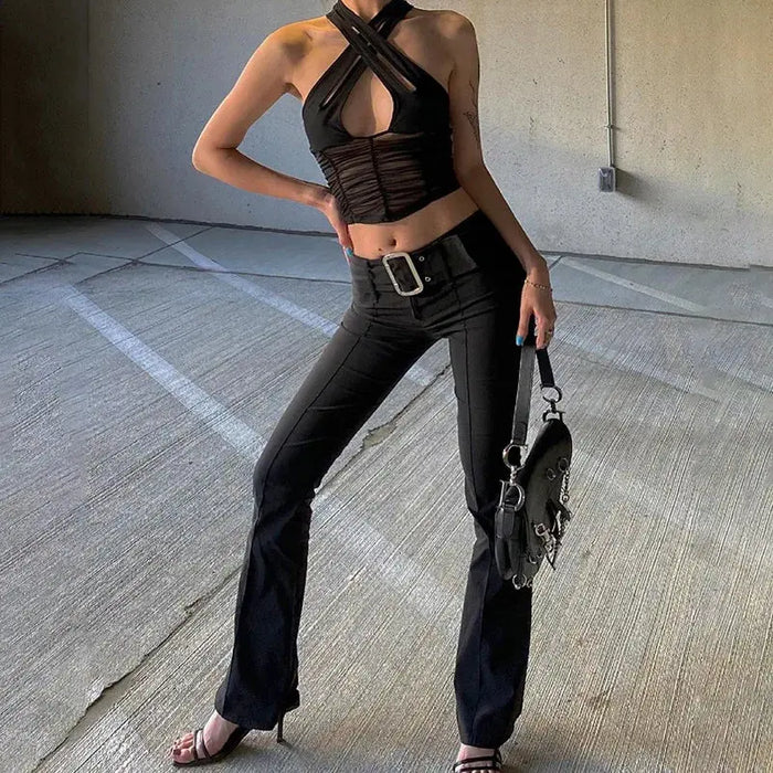 Halter Mesh Ruched Top fashionnsio