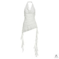Halter Ruched Tassel Ruffle Top - Fashionnsio