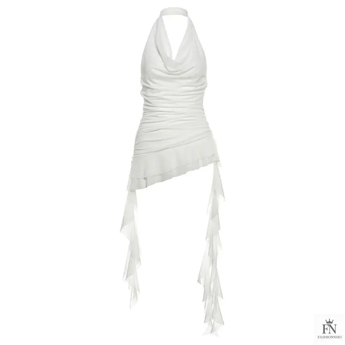 Halter Ruched Tassel Ruffle Top - Fashionnsio