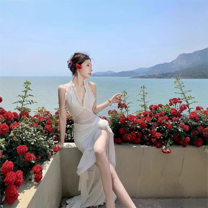 Halter Ruffle Beach Dress - Fashionnsio