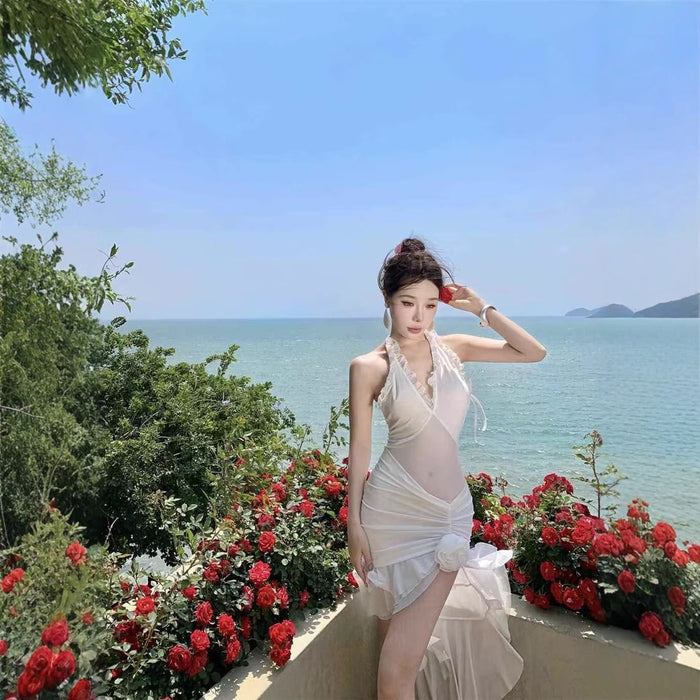 Halter Ruffle Beach Dress - Fashionnsio
