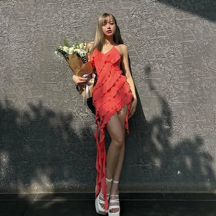 Ruffles Halter Neck Dress fashionnsio