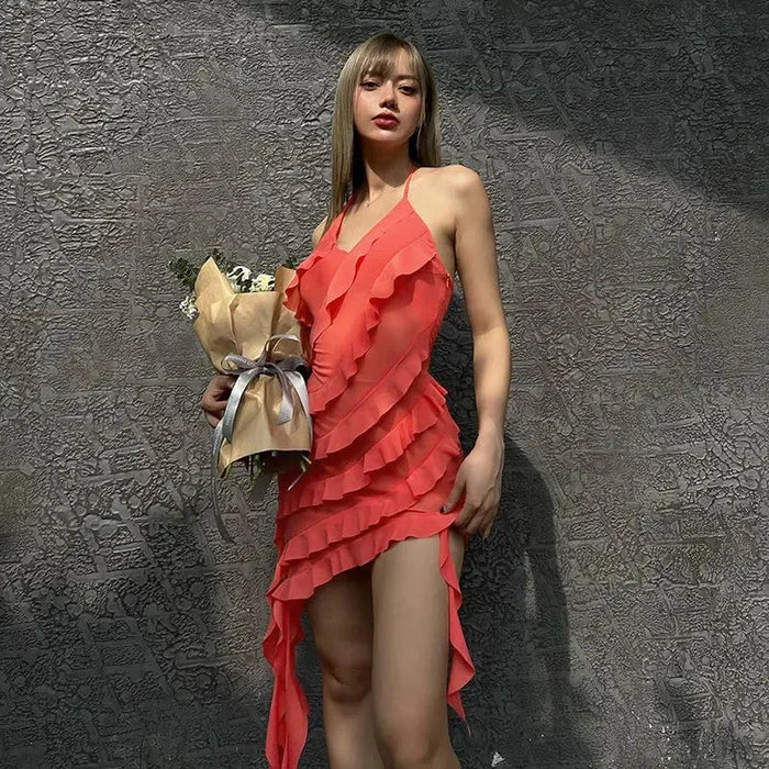 Ruffles Halter Neck Dress fashionnsio