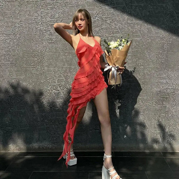 Ruffles Halter Neck Dress fashionnsio