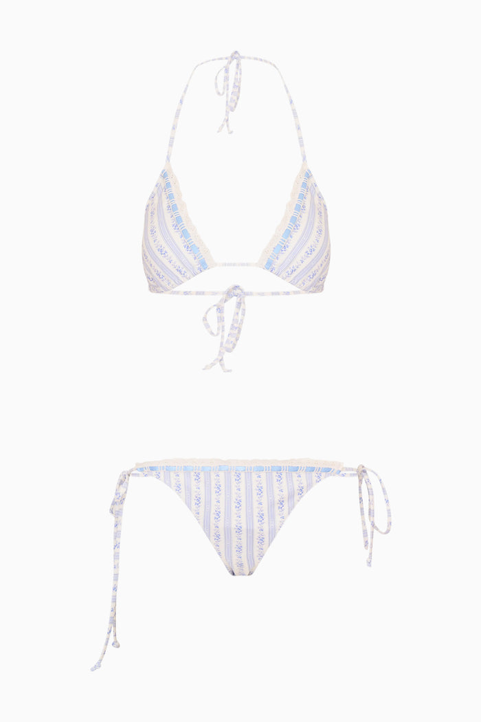Striped floral bikini set on a white background
