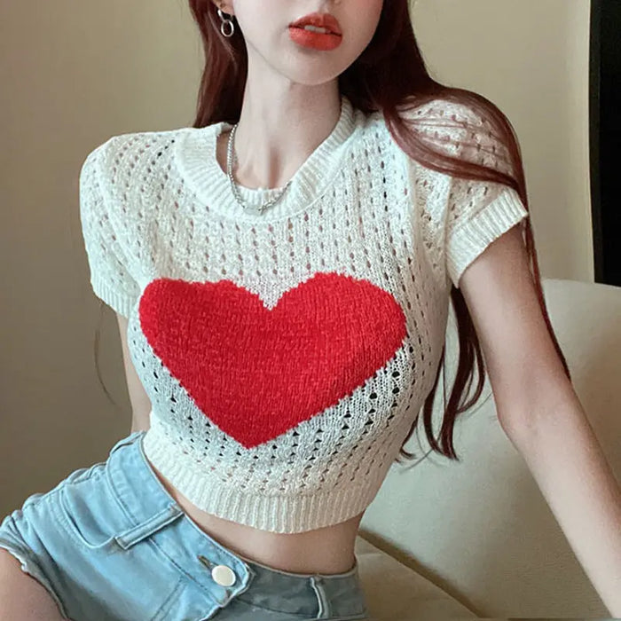 Heart Hollow-out Knitted Top fashionnsio