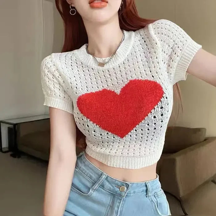 Heart Hollow-out Knitted Top fashionnsio