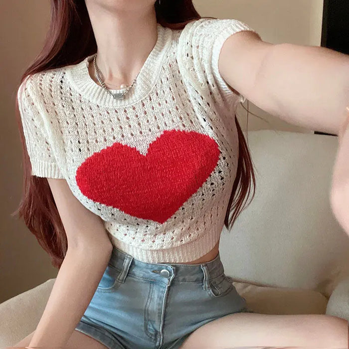 Heart Hollow-out Knitted Top fashionnsio
