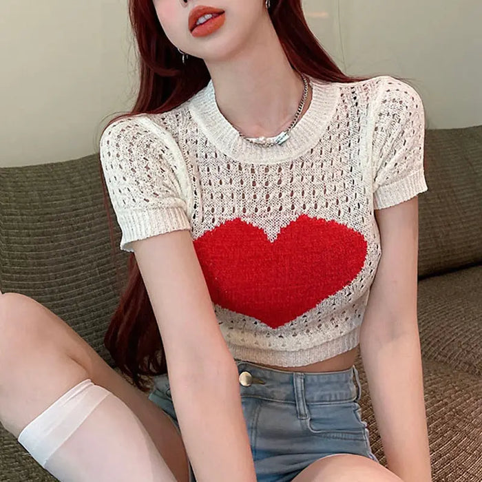 Heart Hollow-out Knitted Top fashionnsio