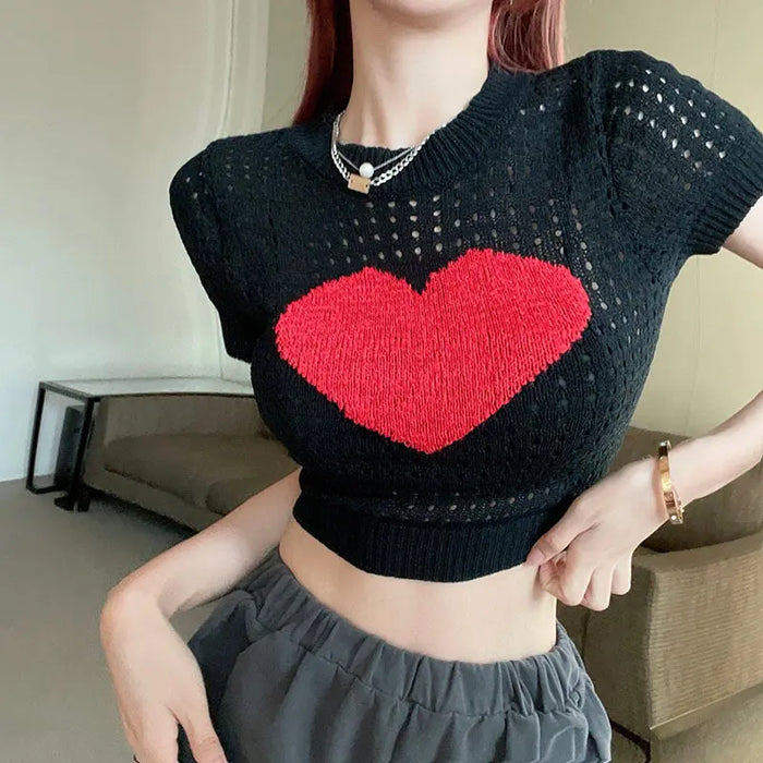 Heart Hollow-out Knitted Top fashionnsio