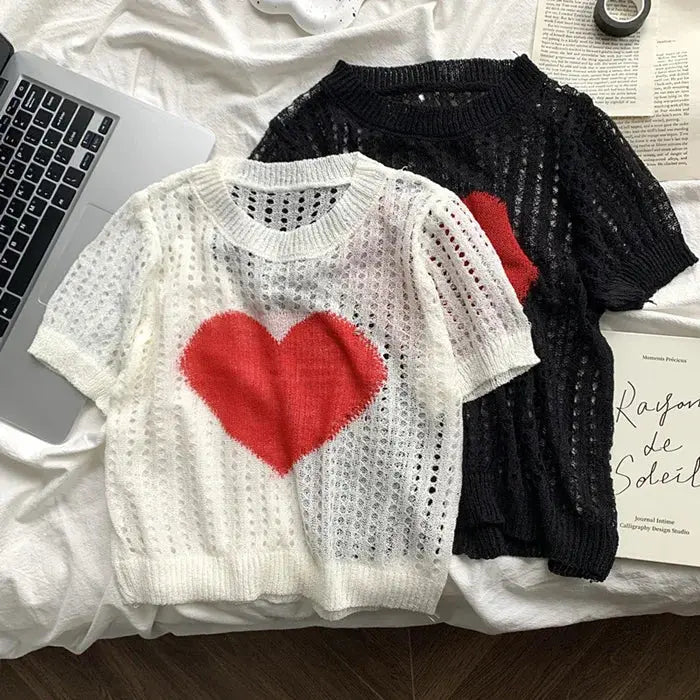 Heart Hollow-out Knitted Top fashionnsio