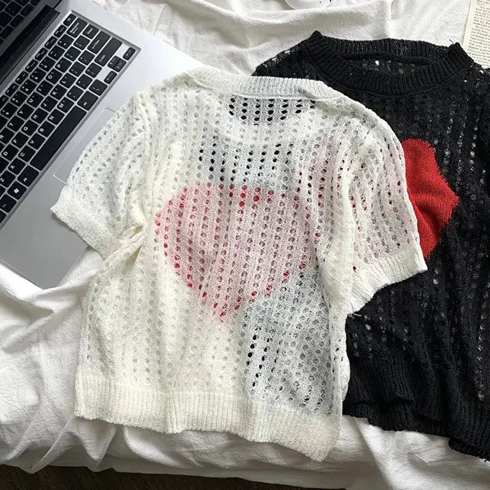 Heart Hollow-out Knitted Top fashionnsio
