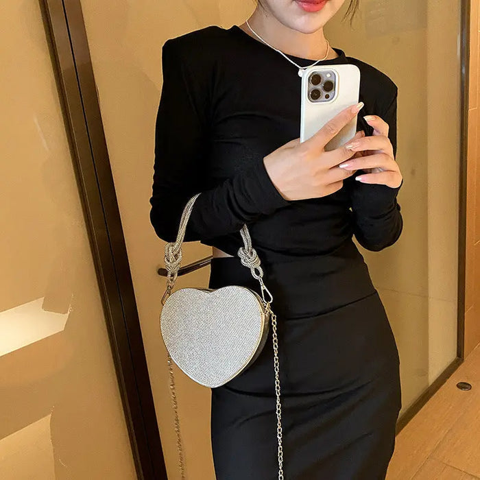 Heart Rhinestone Knot Handbags/Sling Bags fashionnsio