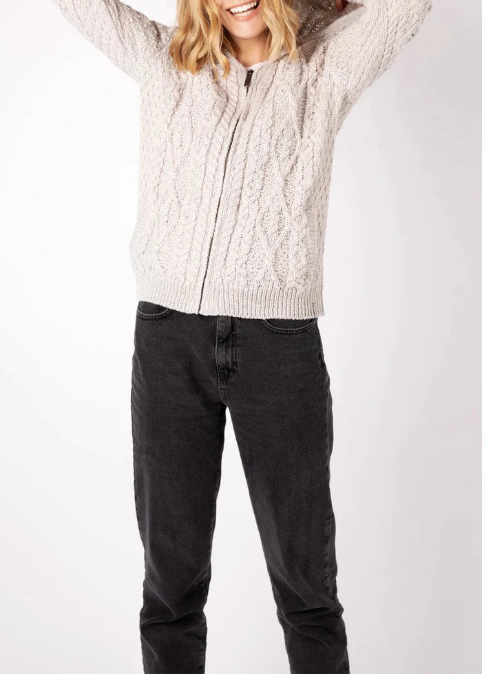 IrelandsEye Women's Aran Hooded Cardigan | Silver